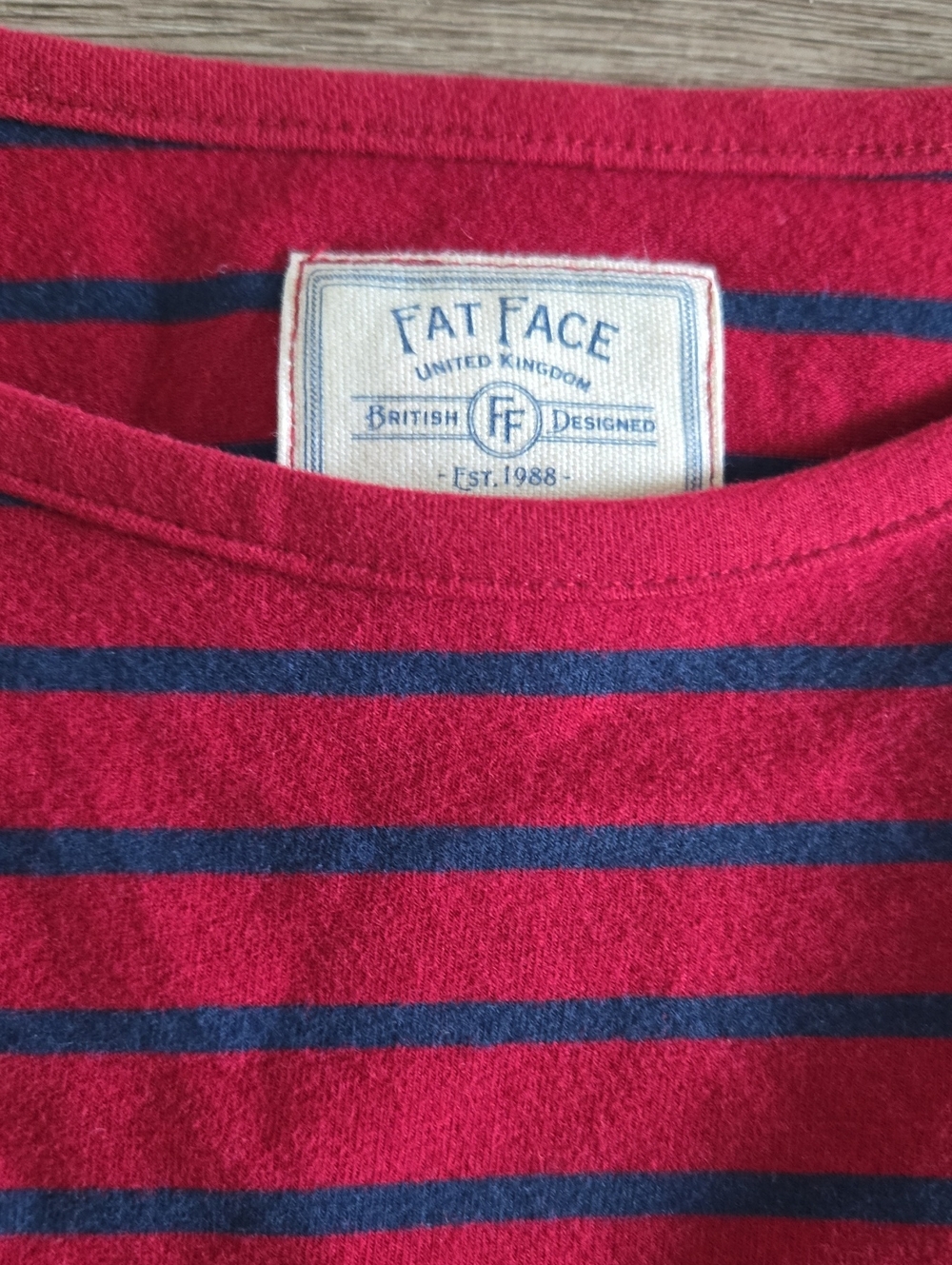 Fat Face Red & Navy Striped Organic Cotton Long Sleeve Top - Size US 6